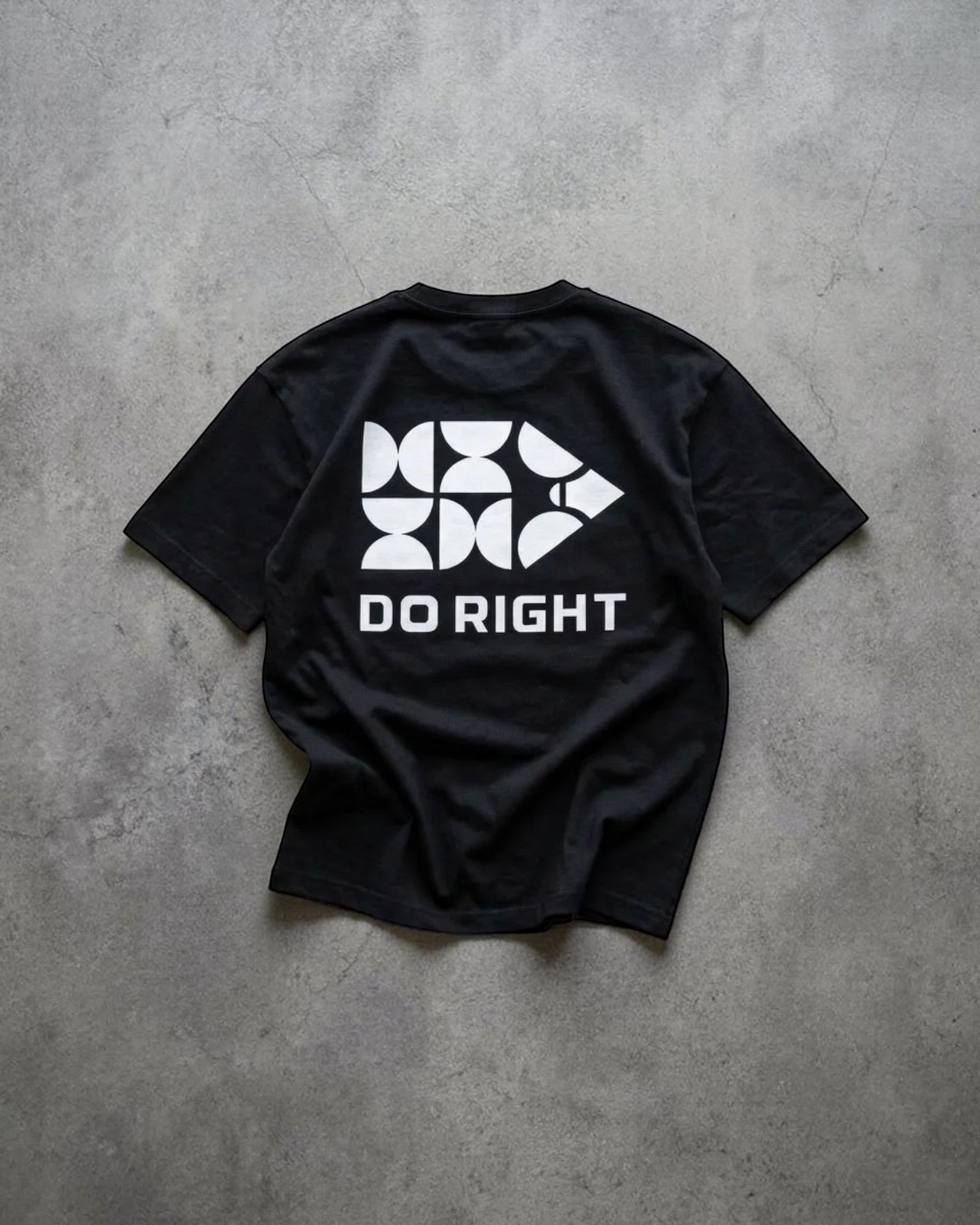FALLR wear white 100% cotton graphic print t-shirt with "DO RIGHT" text and geometric design.