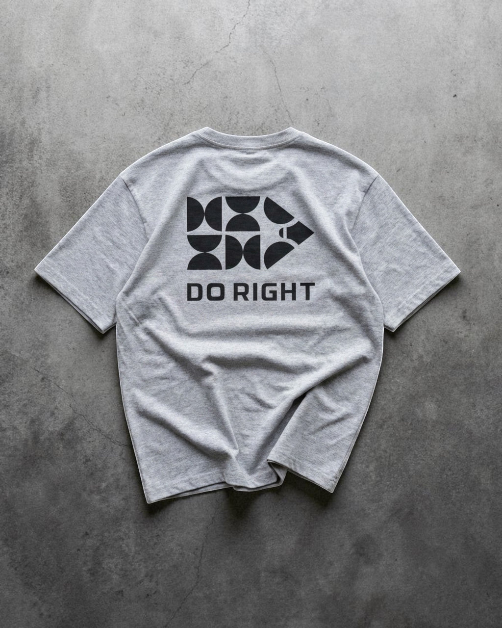 FALLR wear white 100% cotton graphic print t-shirt with "DO RIGHT" text and geometric design.