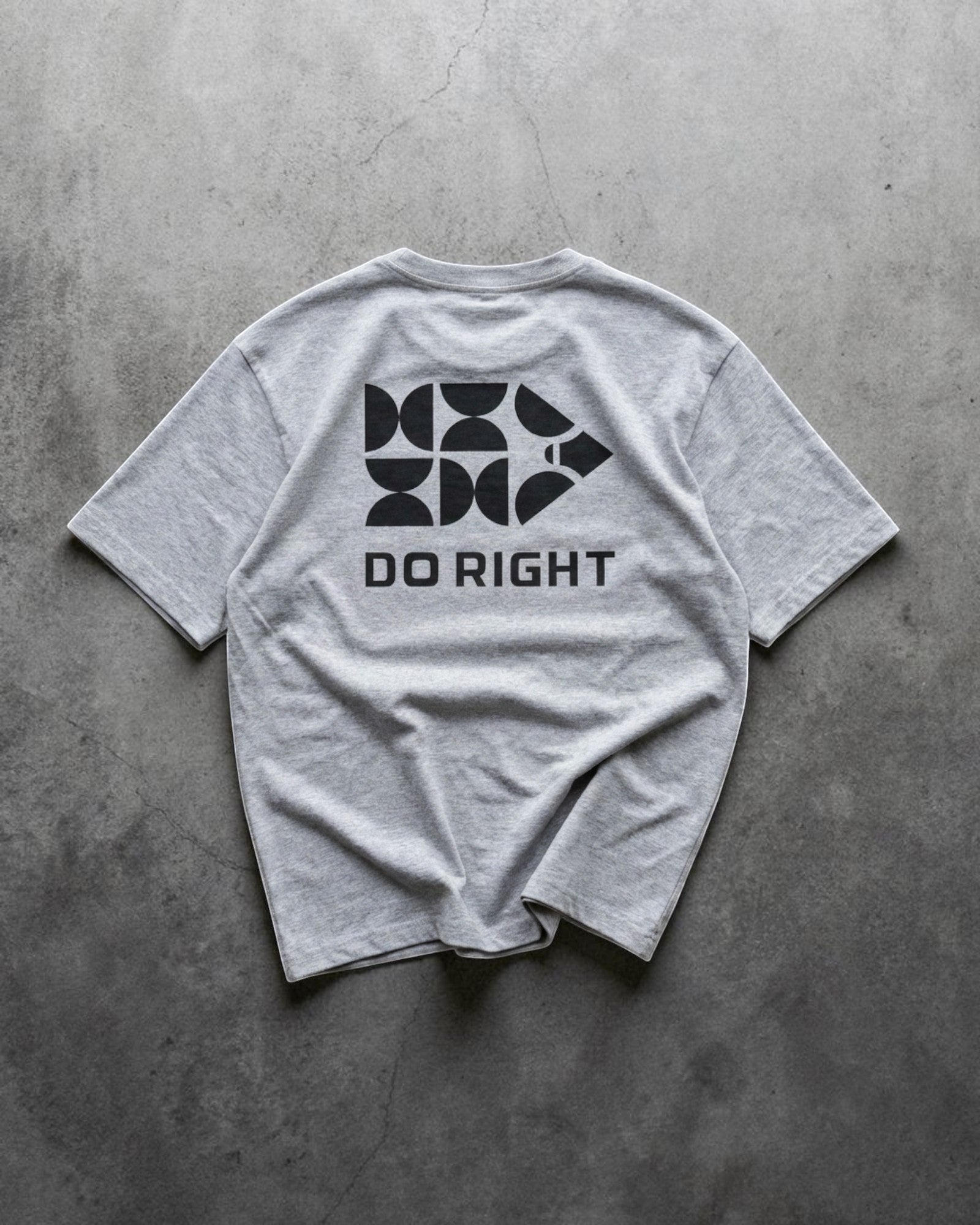FALLR wear white 100% cotton graphic print t-shirt with "DO RIGHT" text and geometric design.