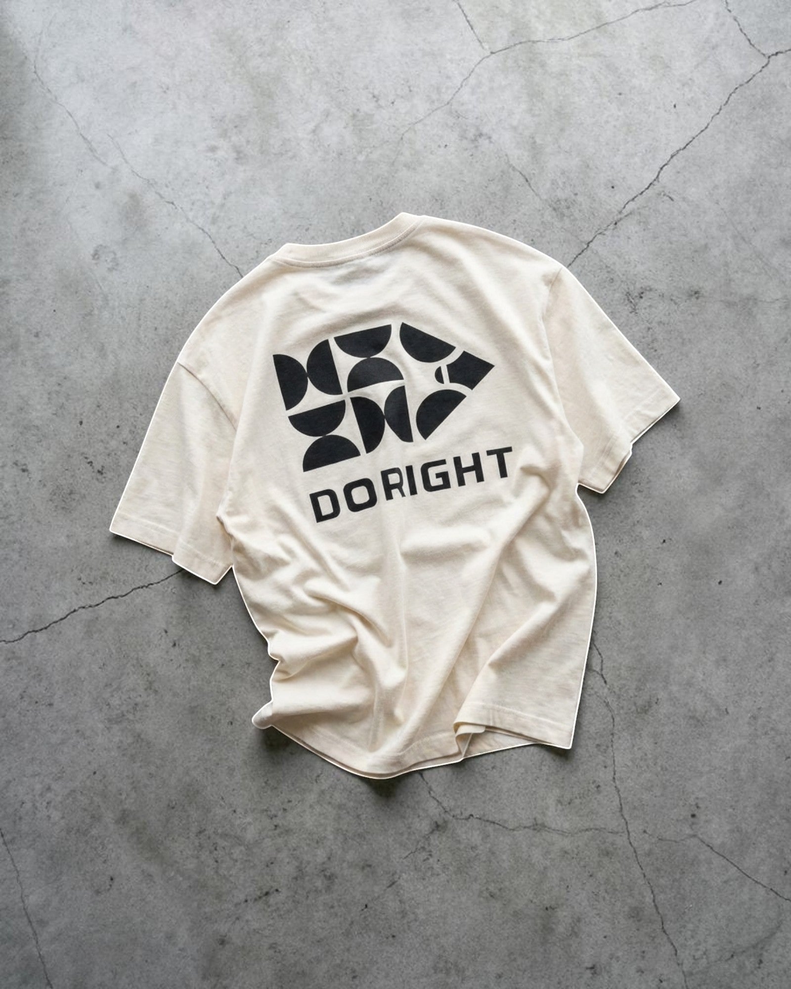 FALLR wear cream 100% cotton oversized graphic t-shirt with black geometric print and "DO RIGHT" text.