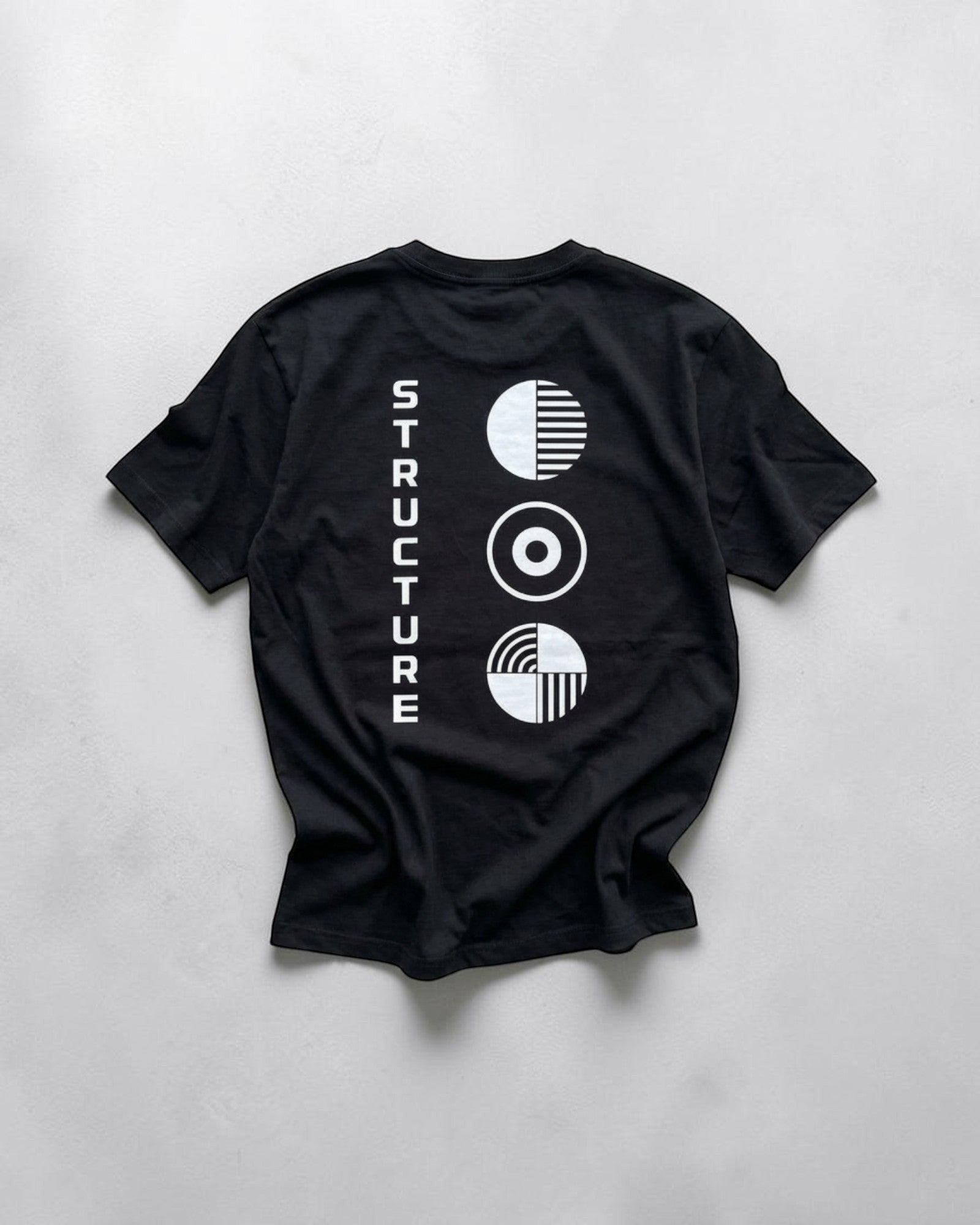 Unisex minimal streetwear cotton t-shirt black FALLR STRUCTURE graphic print