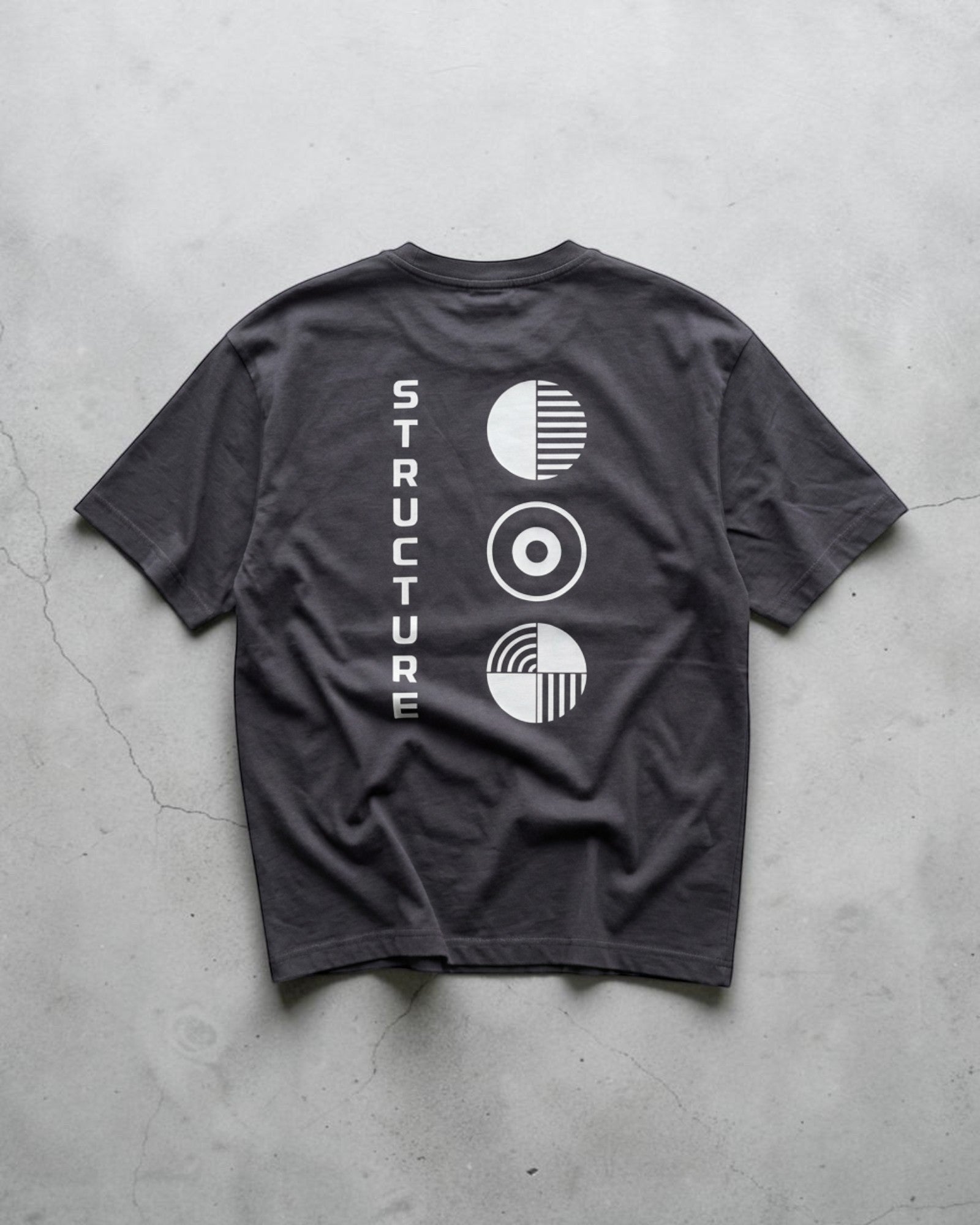 Unisex minimal streetwear cotton t-shirt dark grey FALLR STRUCTURE graphic print