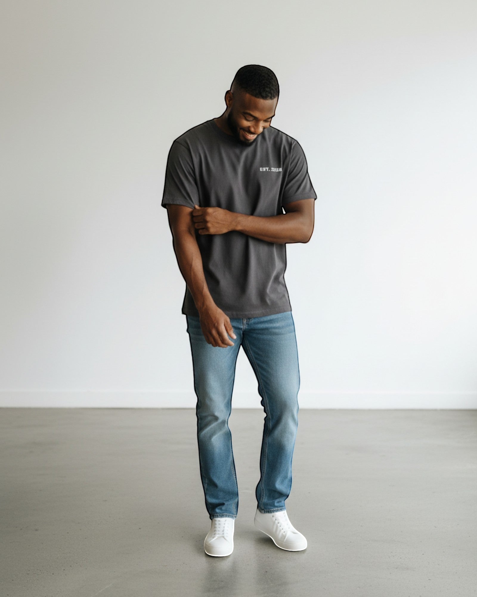 FALLR wear charcoal grey 100% cotton oversized graphic print t-shirt with 'EST. 2026' on the chest.