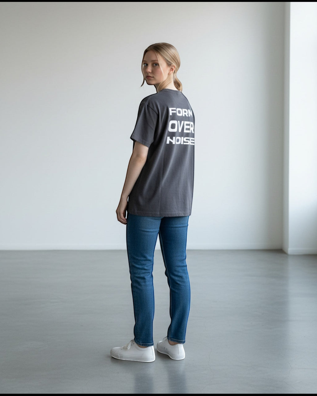 FALLR wear charcoal grey 100% cotton oversized graphic print t-shirt with white text on back.