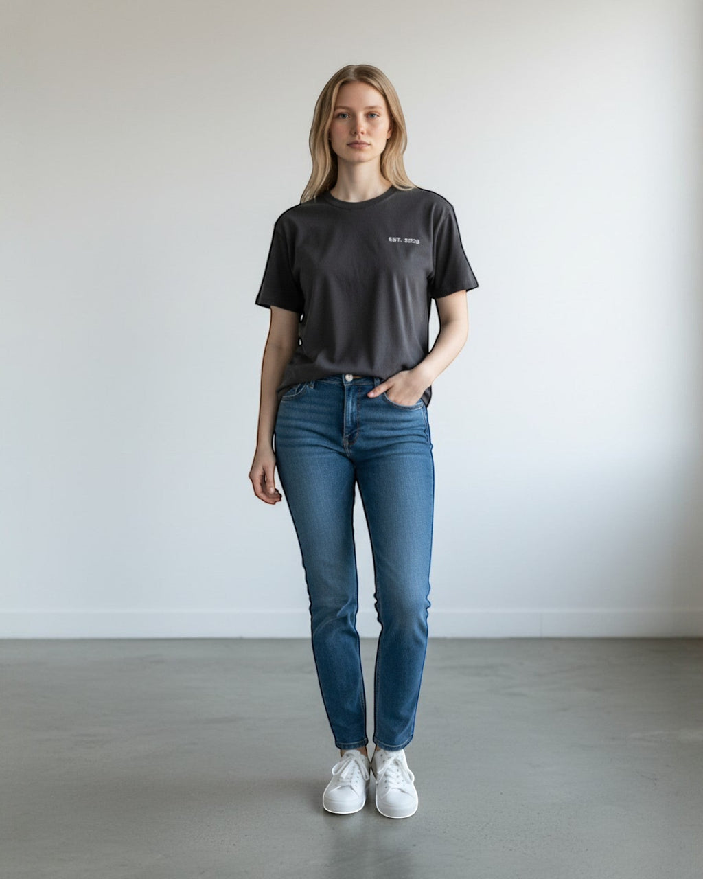 FALLR wear charcoal grey 100% cotton oversized graphic print t-shirt with 'EST. 2026' on the chest.