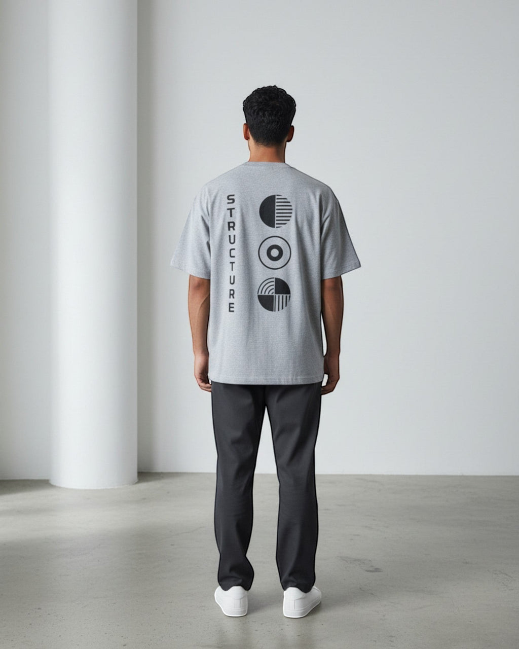 FALLR wear grey 100% cotton oversized t-shirt with black graphic print on back. Unisex streetwear.