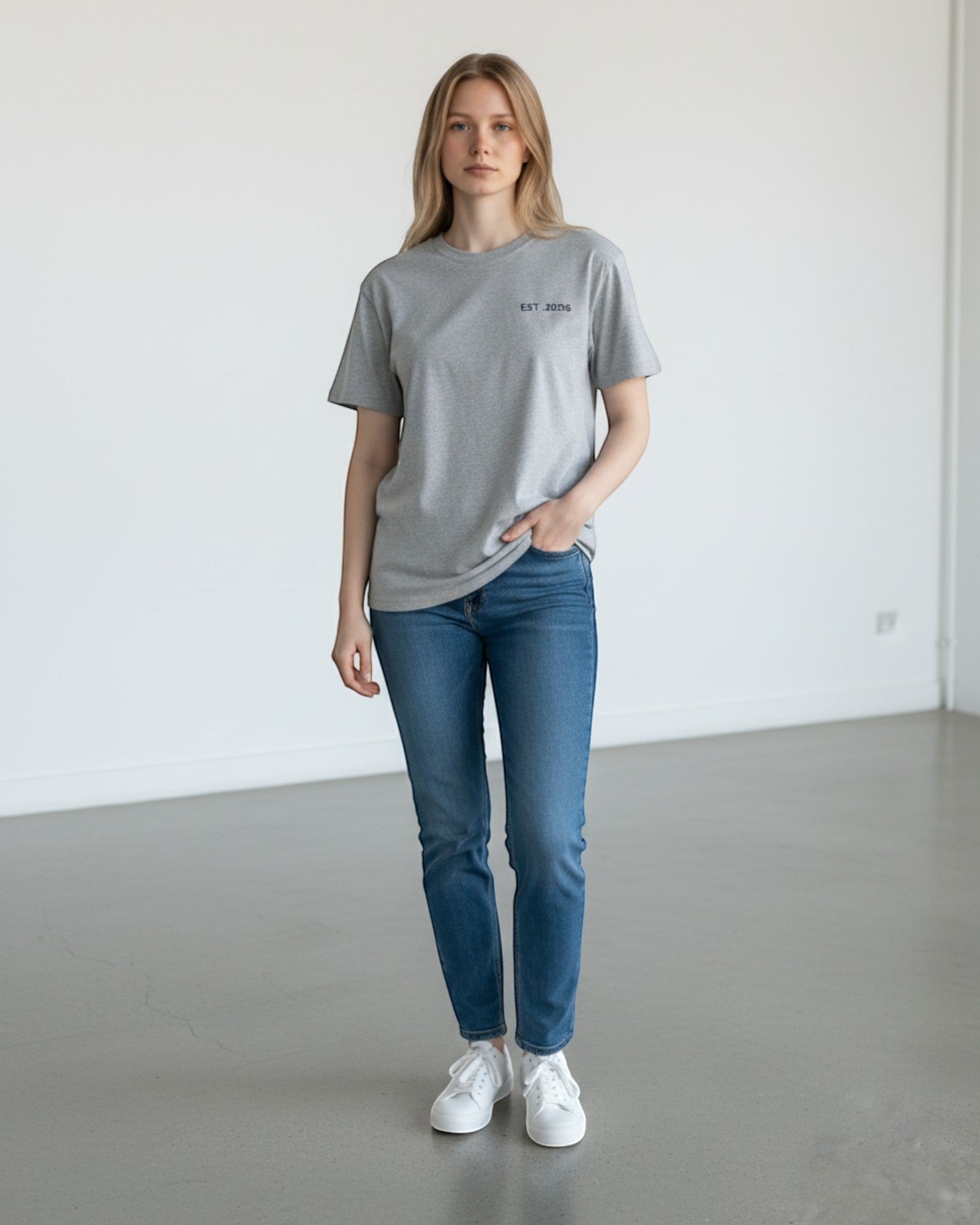 FALLR wear grey 100% cotton oversized t-shirt with minimalist 'EST 2016' graphic print on chest.