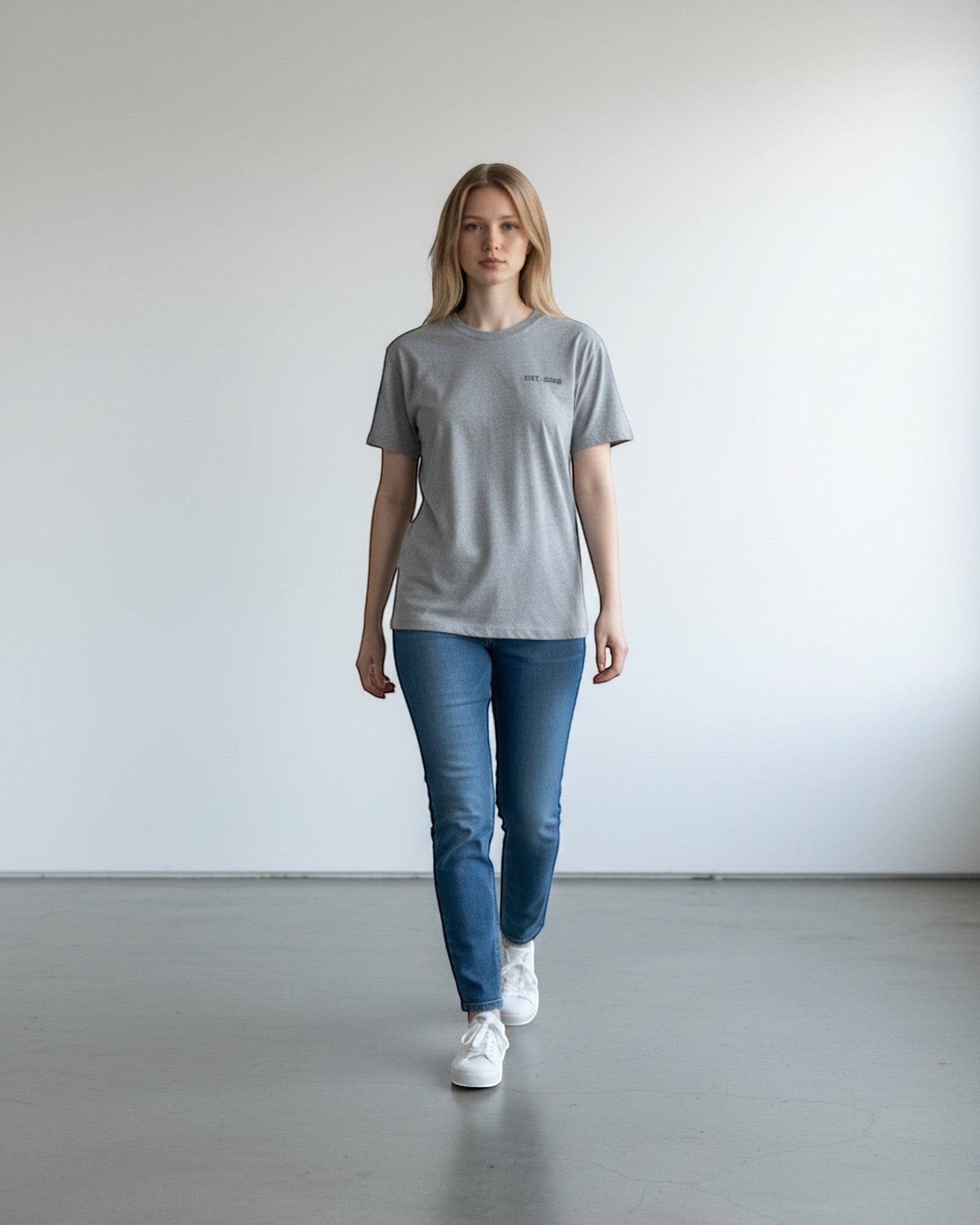 FALLR wear grey 100% cotton unisex oversized t-shirt with small black text graphic on left chest.